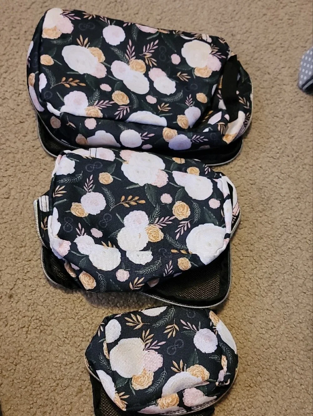 Itzy Ritzy Floral 3-Piece Black Floral Travel Pouch Set